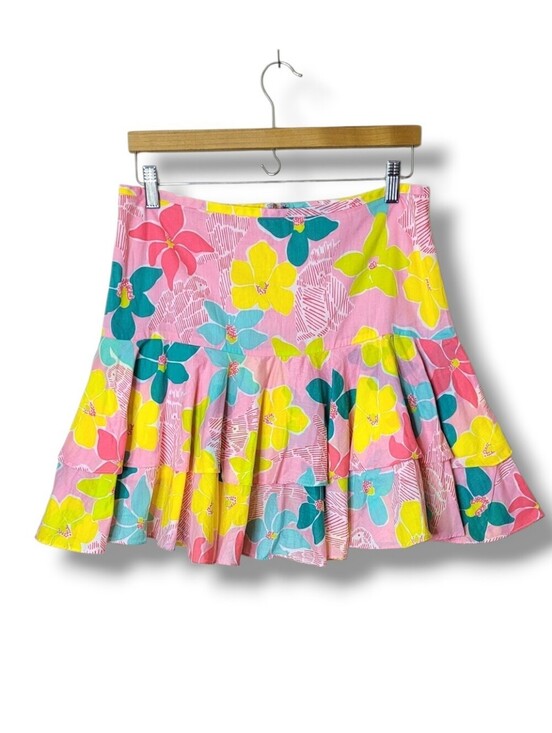 Lilly Pulitzer Dresses & Skirts - Lilly Pulitzer Vintage White Tag Bevin Ruffle Mini Skirt Parrot-ise Floral 8